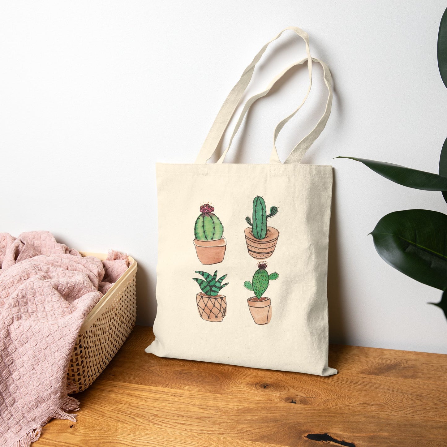Watercolor Cactus Canvas Tote Bag