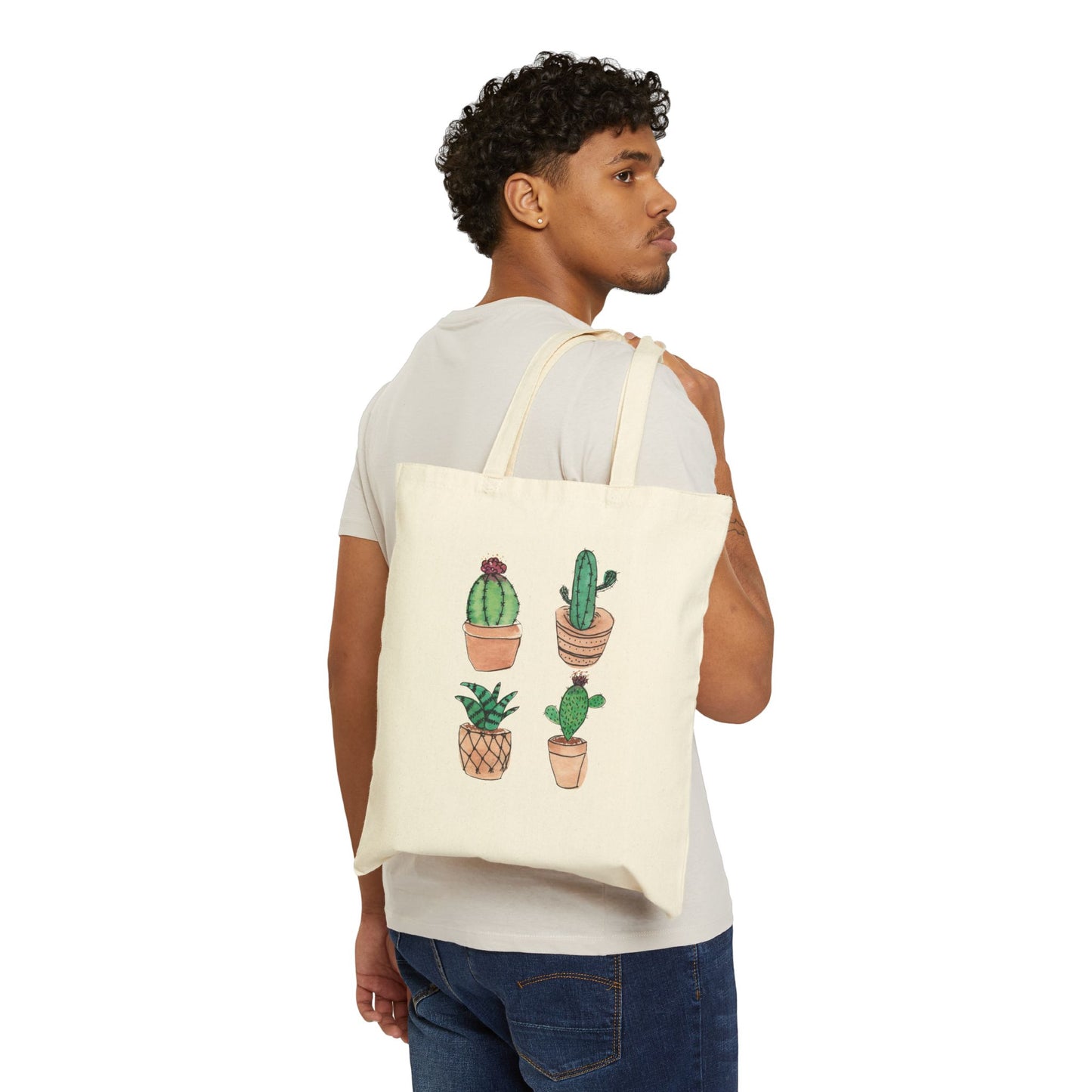 Watercolor Cactus Canvas Tote Bag