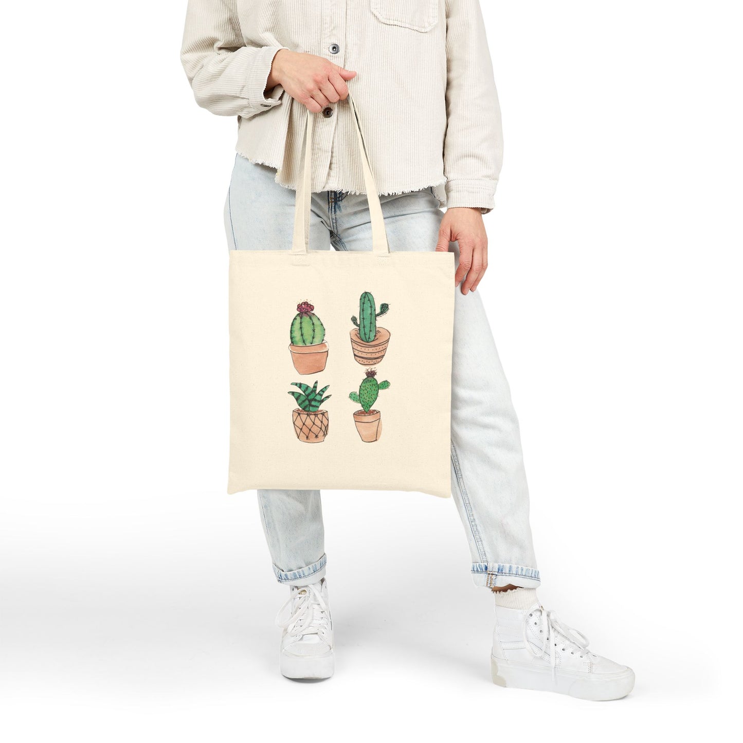 Watercolor Cactus Canvas Tote Bag