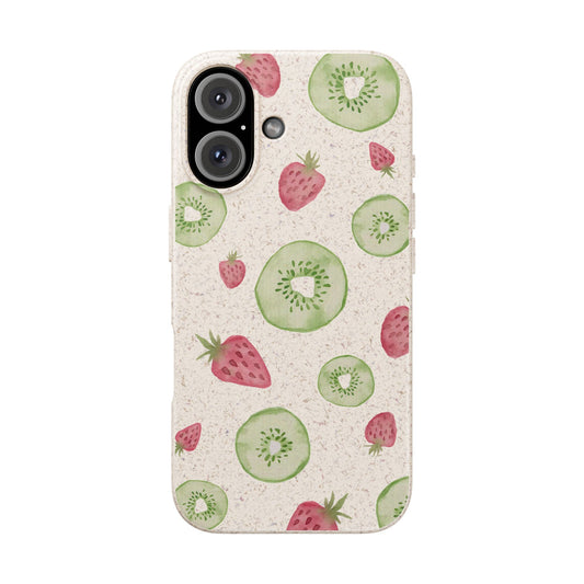 Strawberry Kiwi Biodegradable Phone Case - Watercolor Design by Ciera Sommer