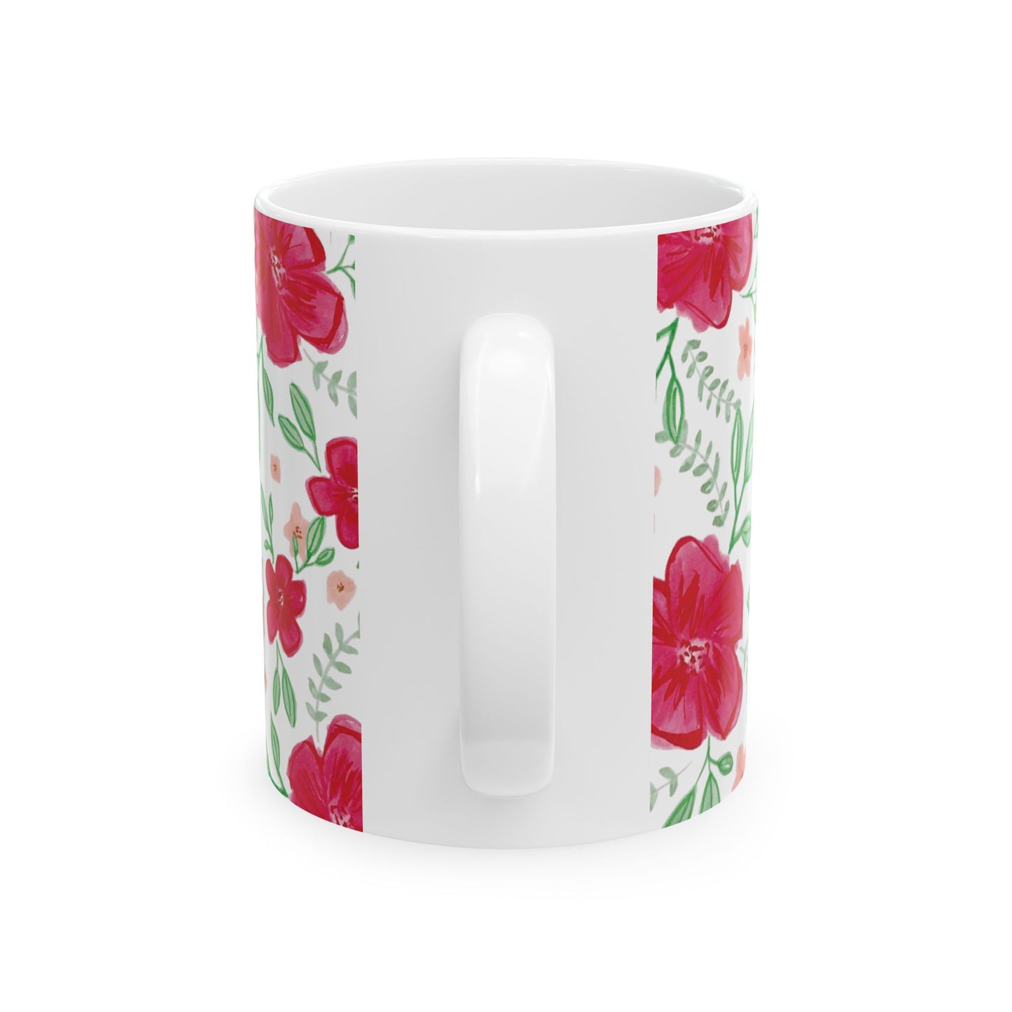 Bright Red Floral Ceramic Mug - 11oz