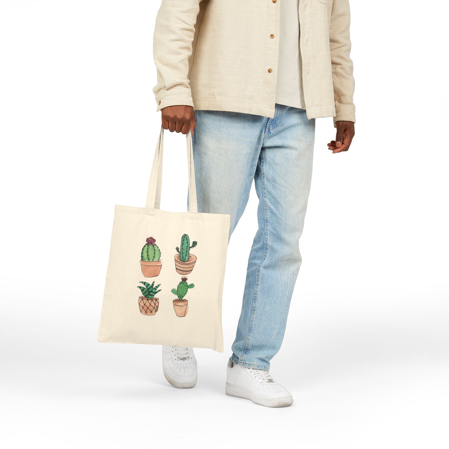 Watercolor Cactus Canvas Tote Bag